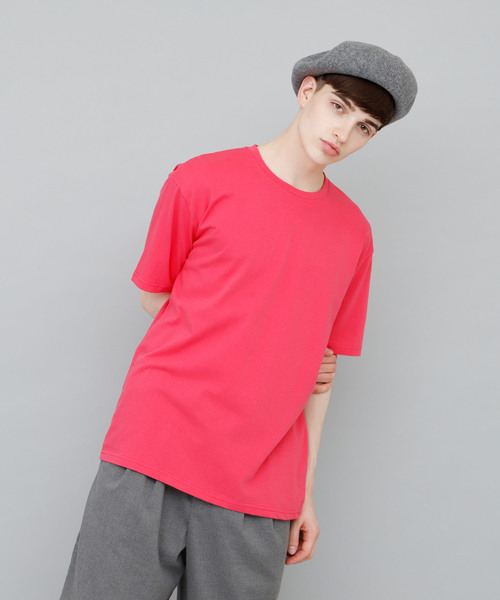 EMMA CLOTHES（エマクローズ）の「COTTON 100% half sleeve cut & sew（Tシャツ/カットソー・メンズ・ブラック/カーキ/チャコールグレー/グリーン/サックスブルー/ブルー/ラベンダー/アクア/ワインレッド/ベージュ/マスタード/アイボリー/チェリーピンク/グレー/ネイビー/ライトピンク/エメラルドブルー/ホワイト/オレンジ/レッド・FREE）」の17枚目の写真