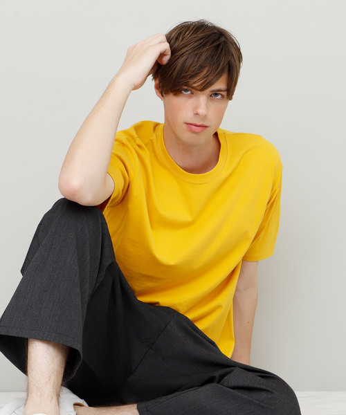 EMMA CLOTHES（エマクローズ）の「COTTON 100% half sleeve cut & sew（Tシャツ/カットソー・メンズ・ブラック/カーキ/チャコールグレー/グリーン/サックスブルー/ブルー/ラベンダー/アクア/ワインレッド/ベージュ/マスタード/アイボリー/チェリーピンク/グレー/ネイビー/ライトピンク/エメラルドブルー/ホワイト/オレンジ/レッド・FREE）」の16枚目の写真