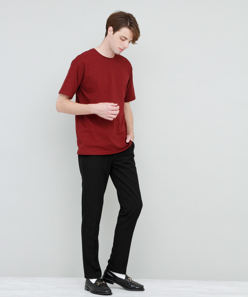 EMMA CLOTHES（エマクローズ）の「COTTON 100% half sleeve cut & sew（Tシャツ/カットソー・メンズ・ブラック/カーキ/チャコールグレー/グリーン/サックスブルー/ブルー/ラベンダー/アクア/ワインレッド/ベージュ/マスタード/アイボリー/チェリーピンク/グレー/ネイビー/ライトピンク/エメラルドブルー/ホワイト/オレンジ/レッド・FREE）」の19枚目の写真