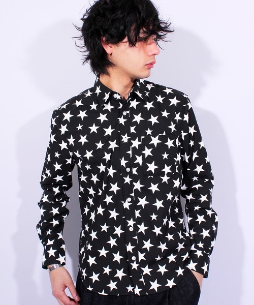 JOYRICH 星柄 長袖シャツ 黒白 サイズM相当 8(eight)（エイト）の「スター 星柄 長袖シャツ コットン（シャツ