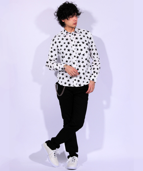 ８(eight)（エイト）の「スター 星柄 長袖シャツ コットン（シャツ/ブラウス・メンズ・ブラック/ネイビー/ホワイト×ブラック/ホワイト×ネイビー・LARGE/MEDIUM）」の5枚目の写真