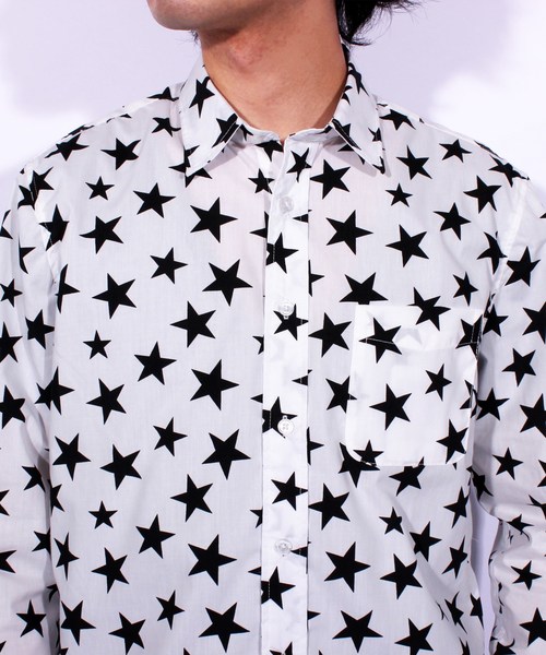 ８(eight)（エイト）の「スター 星柄 長袖シャツ コットン（シャツ/ブラウス・メンズ・ブラック/ネイビー/ホワイト×ブラック/ホワイト×ネイビー・LARGE/MEDIUM）」の20枚目の写真