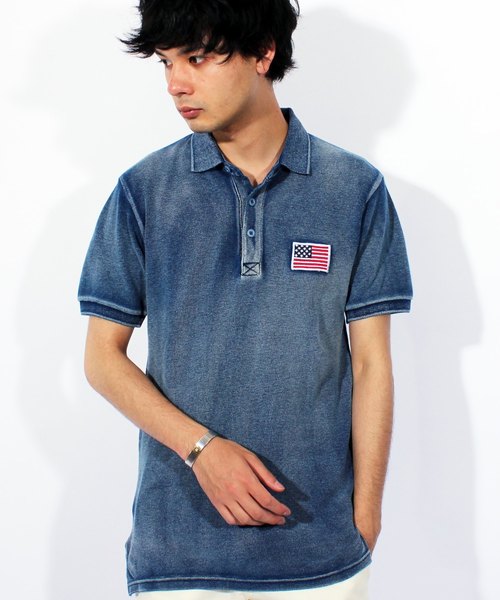８(eight)（エイト）の「星条旗 半袖 ポロシャツ インディゴ（ポロシャツ・メンズ・ホワイト/ブラック/インディゴブルー/ブルー・MEDIUM/LARGE/X-LARGE）」の4枚目の写真
