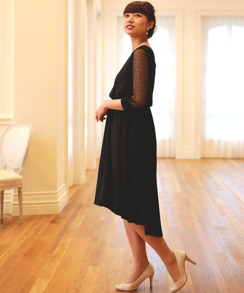TRUDEA（トルディア）の「ドットチュールウエストゴムロングワンピース/結婚式・成人式・謝恩会ワンピース・パーティードレス（ドレス・レディース・ブラック/ネイビー/グリーン/マスタード/ミント/ブルー・MEDIUM/LARGE/SMALL）」の7枚目の写真
