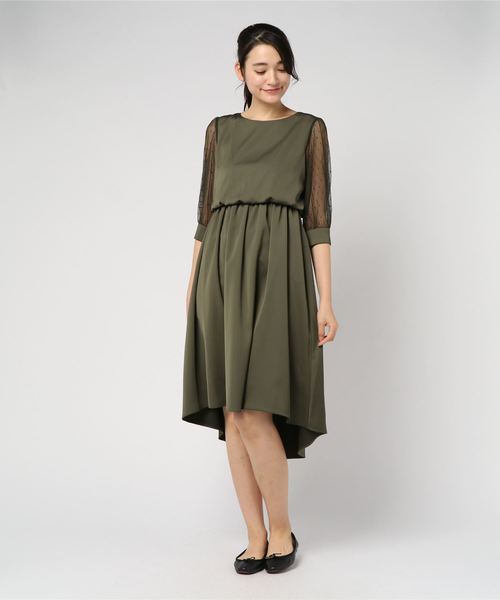 TRUDEA（トルディア）の「ドットチュールウエストゴムロングワンピース/結婚式・成人式・謝恩会ワンピース・パーティードレス（ドレス・レディース・ブラック/ネイビー/グリーン/マスタード/ミント/ブルー・MEDIUM/LARGE/SMALL）」の4枚目の写真