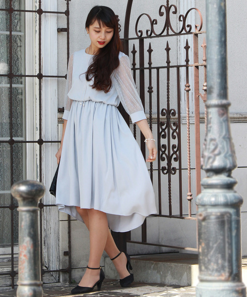 TRUDEA（トルディア）の「ドットチュールウエストゴムロングワンピース/結婚式・成人式・謝恩会ワンピース・パーティードレス（ドレス・レディース・ブラック/ネイビー/グリーン/マスタード/ミント/ブルー・MEDIUM/LARGE/SMALL）」の11枚目の写真