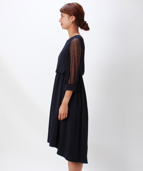TRUDEA（トルディア）の「ドットチュールウエストゴムロングワンピース/結婚式・成人式・謝恩会ワンピース・パーティードレス（ドレス・レディース・ブラック/ネイビー/グリーン/マスタード/ミント/ブルー・MEDIUM/LARGE/SMALL）」の22枚目の写真
