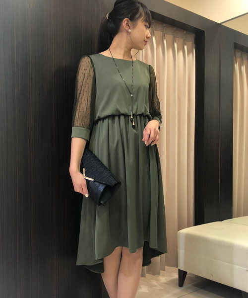TRUDEA（トルディア）の「ドットチュールウエストゴムロングワンピース/結婚式・成人式・謝恩会ワンピース・パーティードレス（ドレス・レディース・ブラック/ネイビー/グリーン/マスタード/ミント/ブルー・MEDIUM/LARGE/SMALL）」の14枚目の写真
