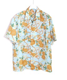Flower print open collar shirt