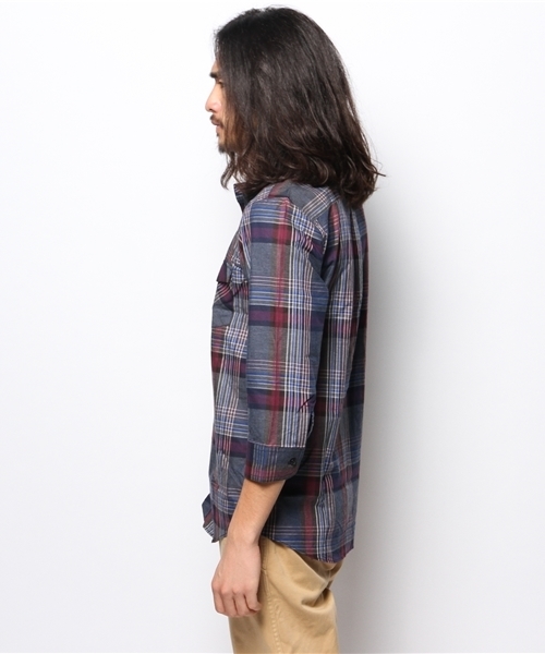 WEGO（ウィゴー）の「WEGO/メランジタータンチェック7分袖シャツ（シャツ/ブラウス・メンズ・ブルー/レッド・MEDIUM/LARGE）」の7枚目の写真