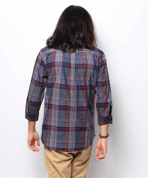 WEGO（ウィゴー）の「WEGO/メランジタータンチェック7分袖シャツ（シャツ/ブラウス・メンズ・ブルー/レッド・MEDIUM/LARGE）」の8枚目の写真