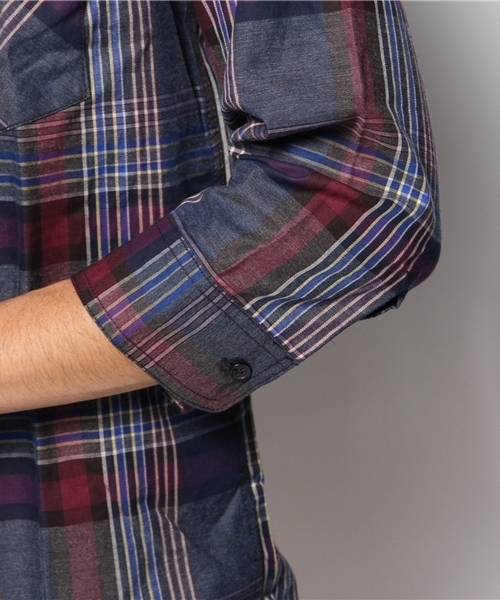 WEGO（ウィゴー）の「WEGO/メランジタータンチェック7分袖シャツ（シャツ/ブラウス・メンズ・ブルー/レッド・MEDIUM/LARGE）」の4枚目の写真