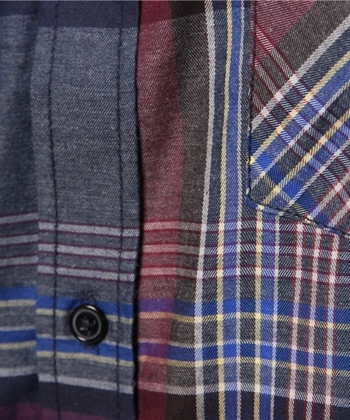 WEGO（ウィゴー）の「WEGO/メランジタータンチェック7分袖シャツ（シャツ/ブラウス・メンズ・ブルー/レッド・MEDIUM/LARGE）」の5枚目の写真