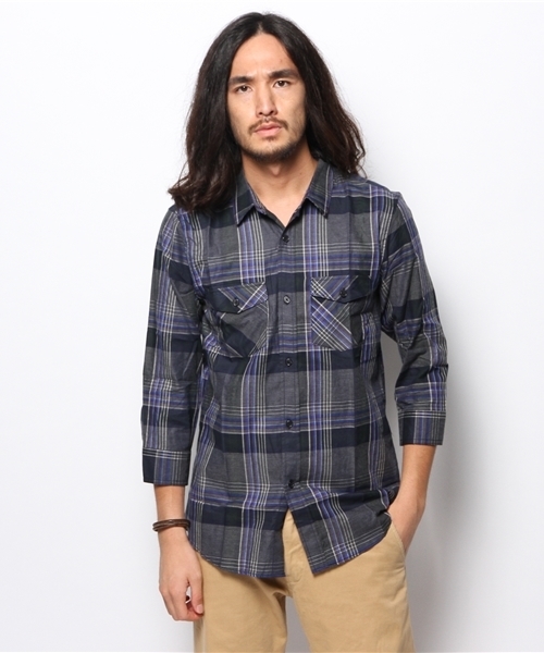 WEGO（ウィゴー）の「WEGO/メランジタータンチェック7分袖シャツ（シャツ/ブラウス・メンズ・ブルー/レッド・MEDIUM/LARGE）」の9枚目の写真