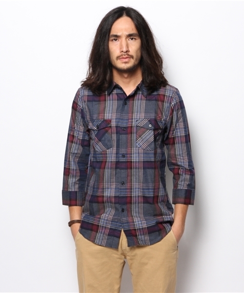 WEGO（ウィゴー）の「WEGO/メランジタータンチェック7分袖シャツ（シャツ/ブラウス・メンズ・ブルー/レッド・MEDIUM/LARGE）」の10枚目の写真