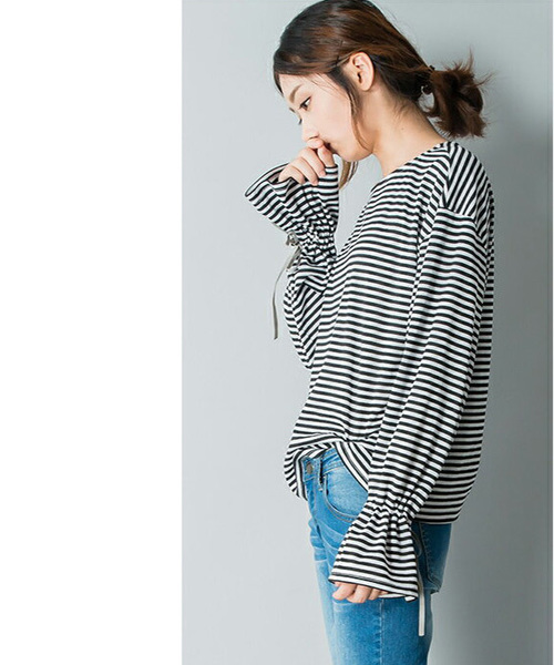 FUNALIVE（ファンアライブ）の「【U-BASIC】べルタイプロング袖ストライプTシャツ（Tシャツ/カットソー・レディース・オレンジ/ブラック・FREE）」の14枚目の写真