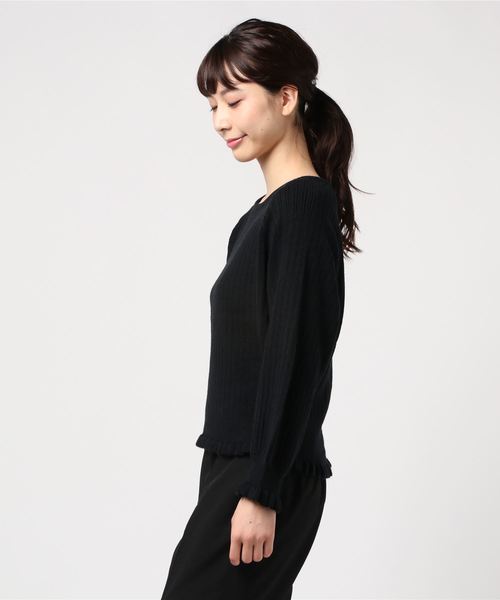 flower(フラワー)の「フリルリブニット(ニット/セーター・レディース・ブラック/ベージュ/アイボリー・FREE)」の4枚目の写真