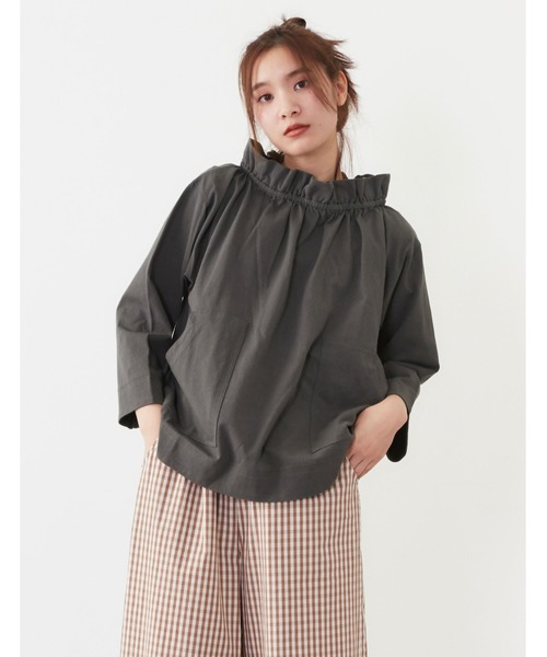 POU DOU DOU（プードゥドゥ）の「天竺フィッシャーマンスモック（Tシャツ/カットソー・レディース・オフホワイト/アイボリー/ダークグレー・3）」の3枚目の写真