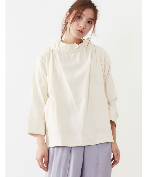 POU DOU DOU（プードゥドゥ）の「天竺フィッシャーマンスモック（Tシャツ/カットソー・レディース・オフホワイト/アイボリー/ダークグレー・3）」の6枚目の写真