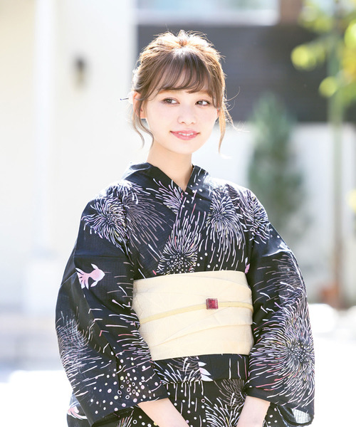 bonheur saisons（ボヌールセゾン）の「選べるレディース浴衣2点セット （浴衣＋帯）「bonheur saisons/ボヌールセゾン」（浴衣・レディース・ネイビー/ブラック系その他/ブラック系その他2/ブラック系その他3/ブラック系その他4/ブラック系その他5/ブラック系その他6/ブラック系その他7・FREE）」の5枚目の写真