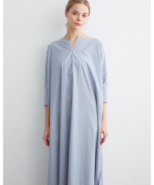 Traditional Weatherwear(トラディショナルウェザーウェア)の「CAFTAN LONG SLEEVE ONE-PIECE(シャツワンピース・レディース・オフホワイト/ブルー・S)」の7枚目の写真