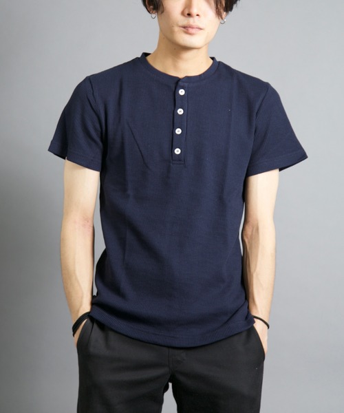 Bling Leads(ブリングリーズ)の「Bling Leads/サーマル半袖ヘンリーネックTee(Tシャツ/カットソー・メンズ・ホワイト/ブラック/グレー/カーキ/ネイビー/サックスブルー/ライトピンク・LARGE/X-LARGE/MEDIUM)」の5枚目の写真
