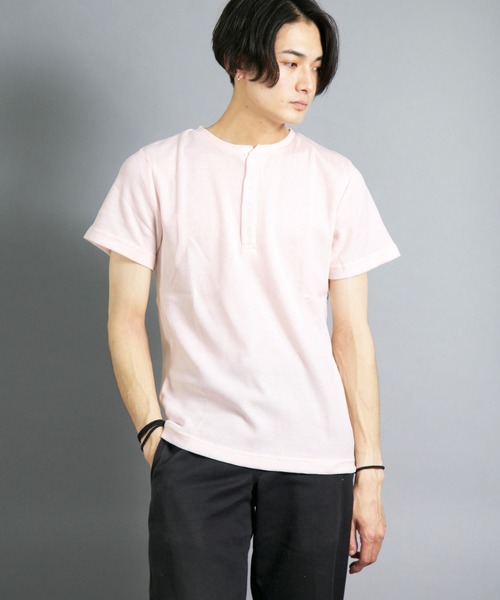 Bling Leads(ブリングリーズ)の「Bling Leads/サーマル半袖ヘンリーネックTee(Tシャツ/カットソー・メンズ・ホワイト/ブラック/グレー/カーキ/ネイビー/サックスブルー/ライトピンク・LARGE/X-LARGE/MEDIUM)」の7枚目の写真
