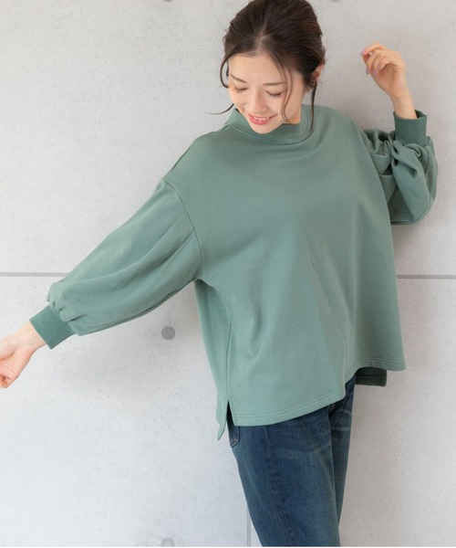 PREFERIR（プレフェリール）の「モックネック ボリューム袖 スウェット トレーナー（Tシャツ/カットソー・レディース・モカ/ピンク/ブラック/グリーン/チャコールグレー・FREE）」の4枚目の写真