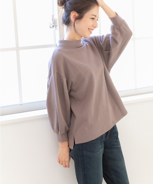 PREFERIR（プレフェリール）の「モックネック ボリューム袖 スウェット トレーナー（Tシャツ/カットソー・レディース・モカ/ピンク/ブラック/グリーン/チャコールグレー・FREE）」の3枚目の写真