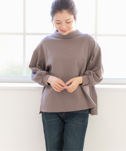 PREFERIR（プレフェリール）の「モックネック ボリューム袖 スウェット トレーナー（Tシャツ/カットソー・レディース・モカ/ピンク/ブラック/グリーン/チャコールグレー・FREE）」の14枚目の写真