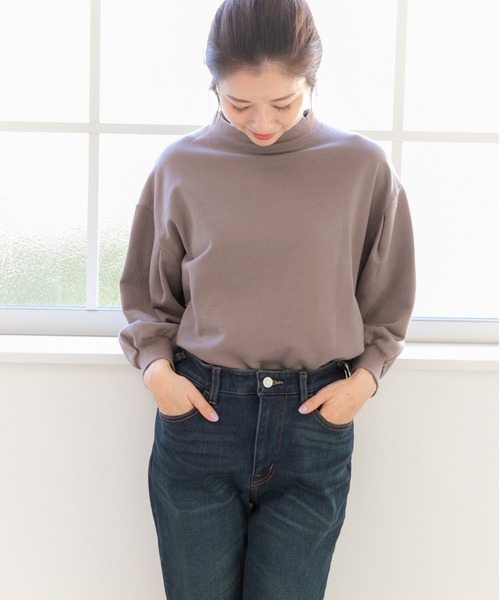 PREFERIR（プレフェリール）の「モックネック ボリューム袖 スウェット トレーナー（Tシャツ/カットソー・レディース・モカ/ピンク/ブラック/グリーン/チャコールグレー・FREE）」の12枚目の写真