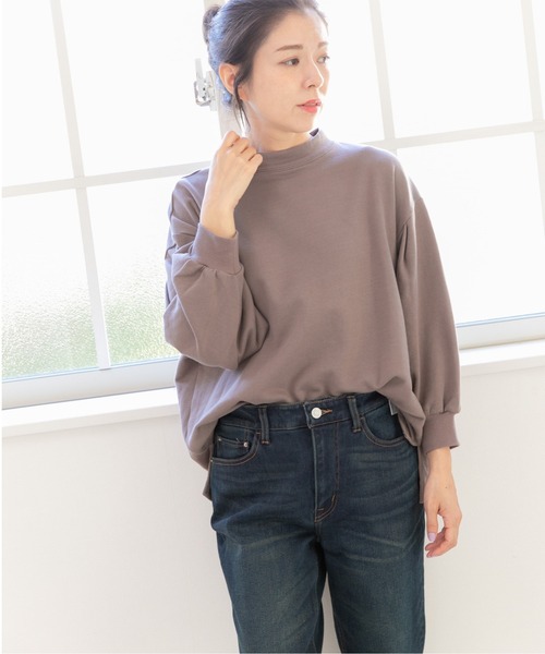 PREFERIR（プレフェリール）の「モックネック ボリューム袖 スウェット トレーナー（Tシャツ/カットソー・レディース・モカ/ピンク/ブラック/グリーン/チャコールグレー・FREE）」の11枚目の写真