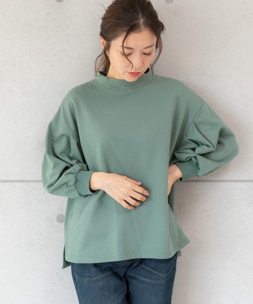 PREFERIR（プレフェリール）の「モックネック ボリューム袖 スウェット トレーナー（Tシャツ/カットソー・レディース・モカ/ピンク/ブラック/グリーン/チャコールグレー・FREE）」の18枚目の写真