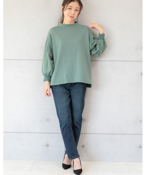 PREFERIR（プレフェリール）の「モックネック ボリューム袖 スウェット トレーナー（Tシャツ/カットソー・レディース・モカ/ピンク/ブラック/グリーン/チャコールグレー・FREE）」の20枚目の写真