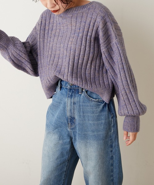 natural couture(ナチュラルクチュール)の「ミックスヤーン2WAYカーディガン(カーディガン/ボレロ・レディース・ベージュ/パープル/ブラウン・FREE)」の1枚目の写真