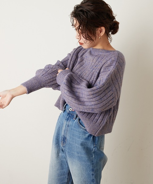 natural couture(ナチュラルクチュール)の「ミックスヤーン2WAYカーディガン(カーディガン/ボレロ・レディース・ベージュ/パープル/ブラウン・FREE)」の21枚目の写真