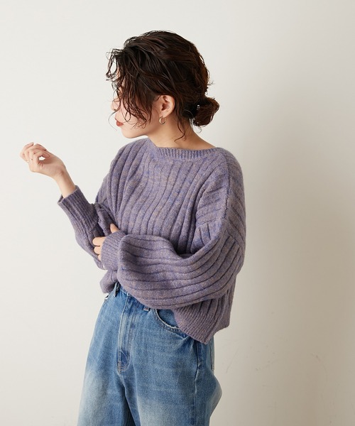 natural couture(ナチュラルクチュール)の「ミックスヤーン2WAYカーディガン(カーディガン/ボレロ・レディース・ベージュ/パープル/ブラウン・FREE)」の13枚目の写真