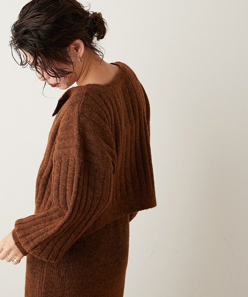 natural couture(ナチュラルクチュール)の「ミックスヤーン2WAYカーディガン(カーディガン/ボレロ・レディース・ベージュ/パープル/ブラウン・FREE)」の12枚目の写真