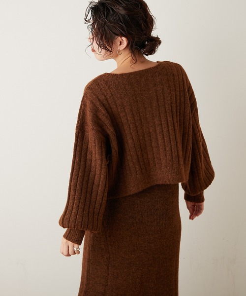 natural couture(ナチュラルクチュール)の「ミックスヤーン2WAYカーディガン(カーディガン/ボレロ・レディース・ベージュ/パープル/ブラウン・FREE)」の4枚目の写真