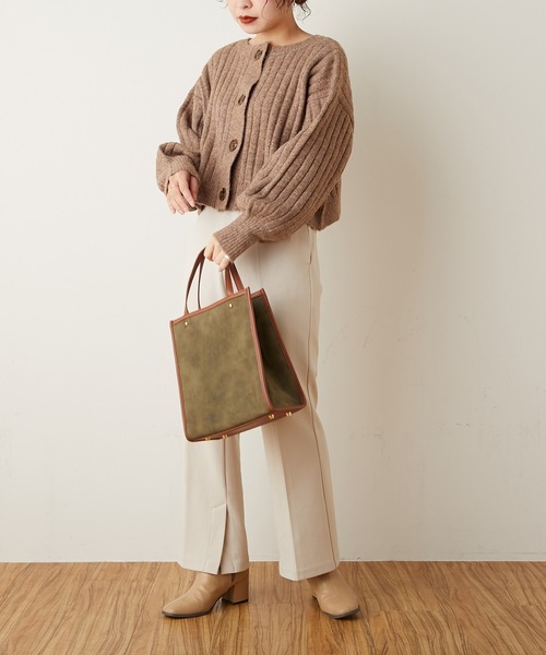 natural couture(ナチュラルクチュール)の「ミックスヤーン2WAYカーディガン(カーディガン/ボレロ・レディース・ベージュ/パープル/ブラウン・FREE)」の9枚目の写真