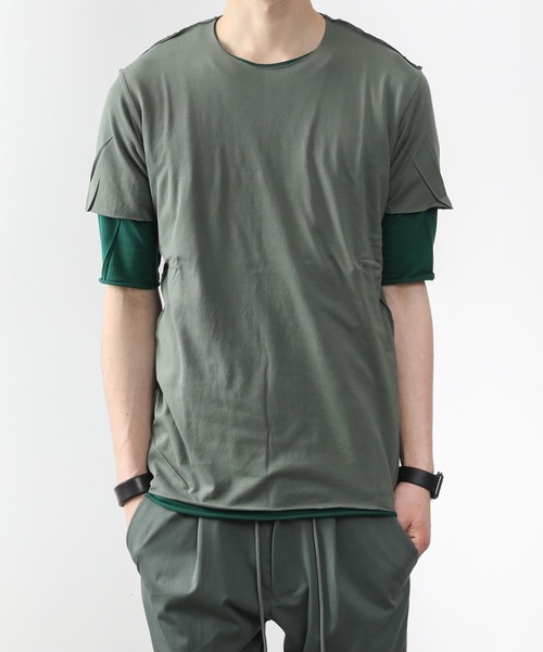 ATTACHMENT（アタッチメント）の「80/2 TIGHT TENSION JERSEY LAYERED TEE（Tシャツ/カットソー・メンズ・ブラック/グレー系その他/ダークグリーン/ライトグレー/ダークブルー・2/3/1/4）」の4枚目の写真