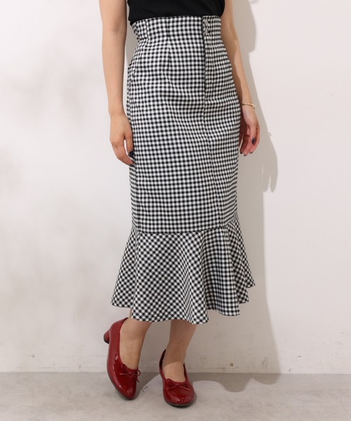 one after another NICE CLAUP（ワンアフターアナザーナイスクラップ）の「マーメイドデニムスカート(ZOZOTOWN限定Sサイズあり)（スカート・レディース・アイボリー/ネイビー/チェック/ブルー・FREE/SMALL）」の4枚目の写真