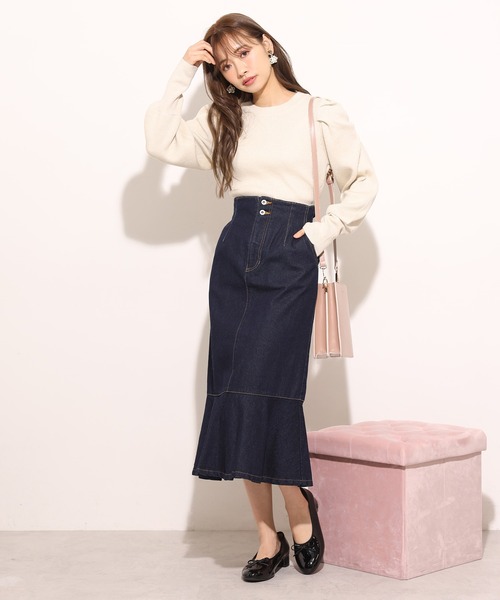 one after another NICE CLAUP（ワンアフターアナザーナイスクラップ）の「マーメイドデニムスカート(ZOZOTOWN限定Sサイズあり)（スカート・レディース・アイボリー/ネイビー/チェック/ブルー・FREE/SMALL）」の22枚目の写真
