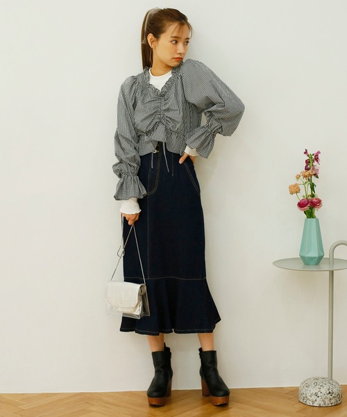 one after another NICE CLAUP（ワンアフターアナザーナイスクラップ）の「マーメイドデニムスカート(ZOZOTOWN限定Sサイズあり)（スカート・レディース・アイボリー/ネイビー/チェック/ブルー・FREE/SMALL）」の15枚目の写真