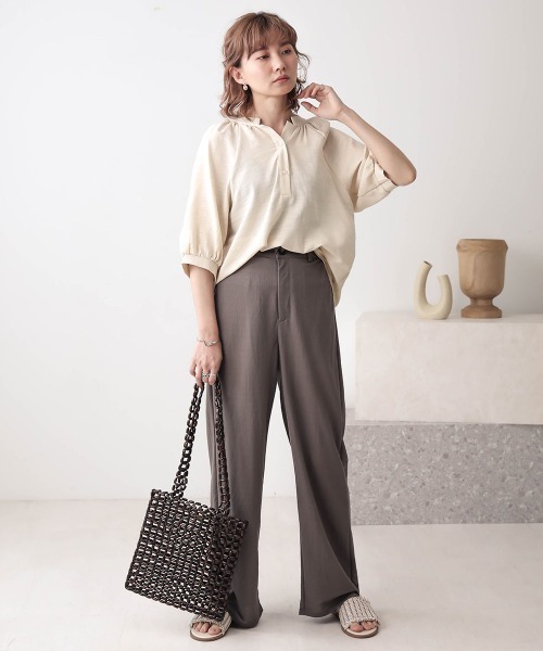 Bab(バブ)の「【WEB限定】ハイウエスト麻ライクストレートパンツ(その他パンツ・レディース・チャコールグレー/カーキ/サンドベージュ・38)」の21枚目の写真