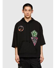 DIESEL | メンズ スウェット パーカー ハーフスリーブ パッチ プリント ダブルフード(パーカー)
