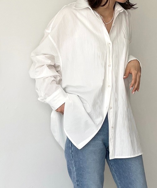 CANAL JEAN（キャナルジーン）の「via j(ヴィアジェイ) コットンオーバーシャツ（シャツ/ブラウス・レディース・ホワイト・ONE SIZE）」の5枚目の写真