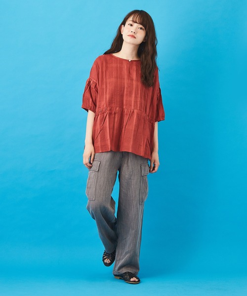 CUBE SUGAR(キューブシュガー)の「スラブツイル ボタンフロント カーゴパンツ(カーゴパンツ・レディース・チャコールグレー/パープル/イエロー・S/M)」の21枚目の写真