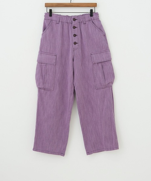 CUBE SUGAR(キューブシュガー)の「スラブツイル ボタンフロント カーゴパンツ(カーゴパンツ・レディース・チャコールグレー/パープル/イエロー・S/M)」の18枚目の写真