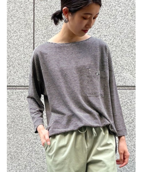 BEARDSLEY(ビアズリー)の「リネンボーダーカットソー(Tシャツ/カットソー・レディース・ブラック/ホワイト・FREE)」の2枚目の写真